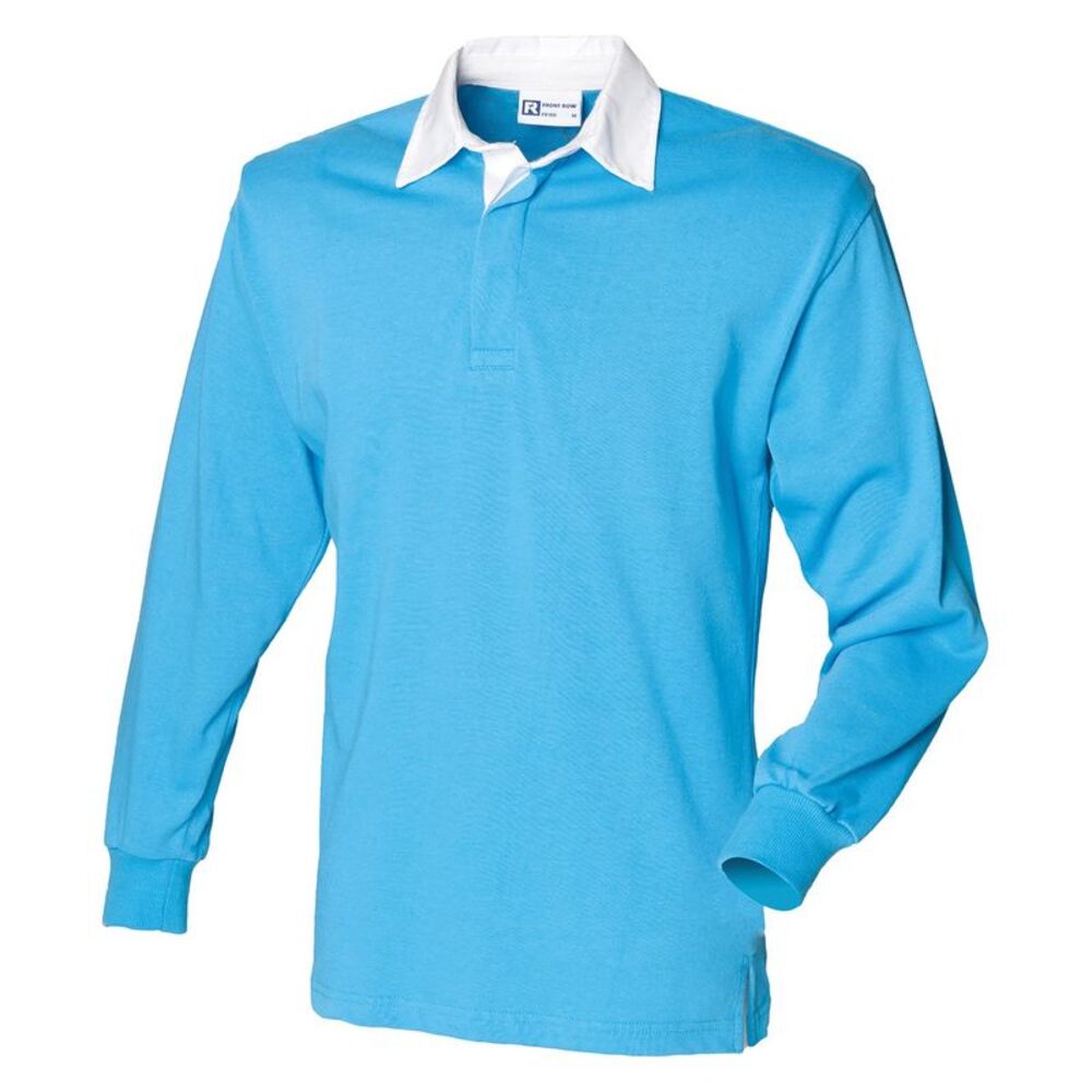 Front Row Long Sleeve Classic Rugby Polo Shirt / Surf Blue/White